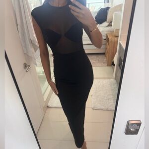 Zara Black Sheer-Panel Midi Dress